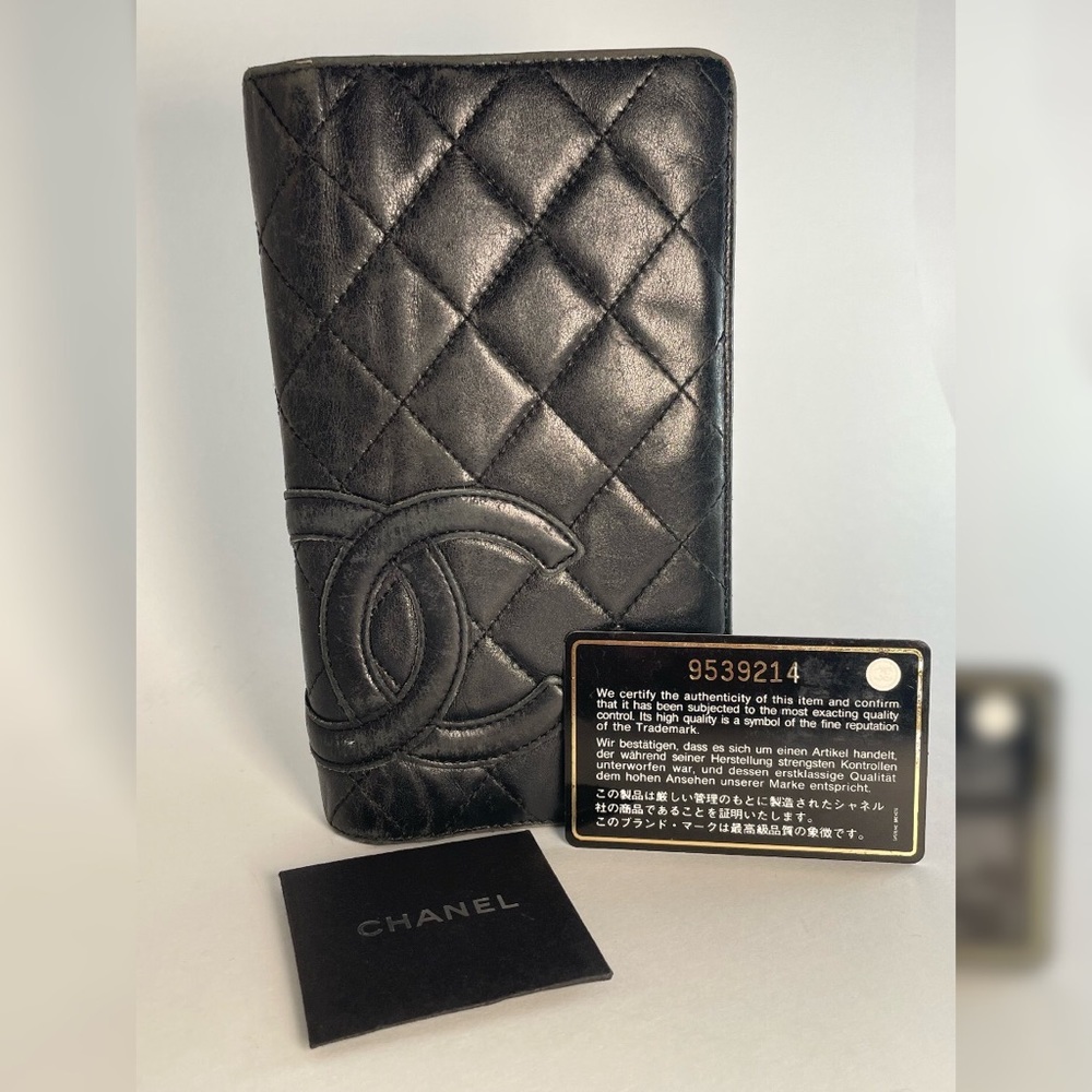 Vintage CHANEL Cambon Leather Black Wallet. Authentic. Preowned Circa 2004-05.